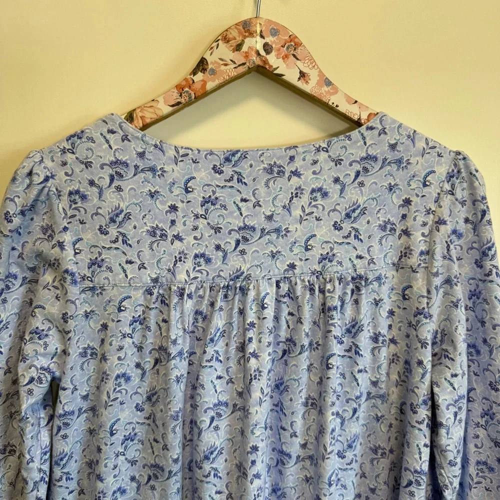 EILEEN WEST Blue Floral Long Sleeve Nightgown Sleep M Medium